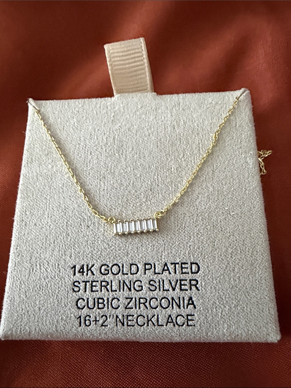 14K Gold-Plated Sterling Silver CZ Bar Necklace - Gold